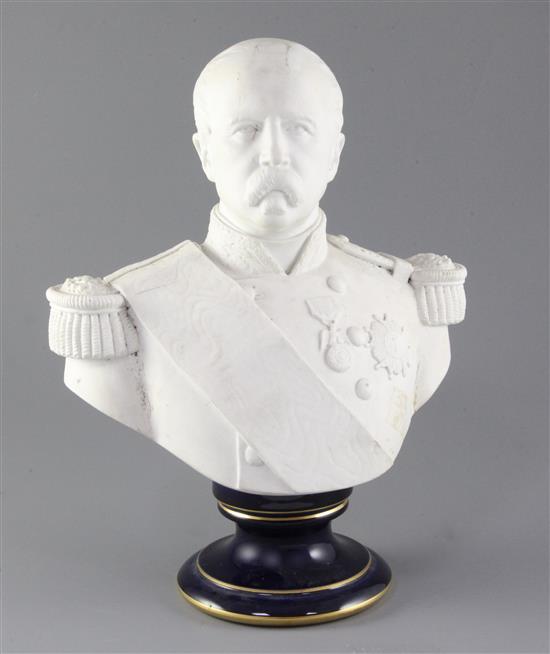 A Sevres biscuit porcelain bust of French president Patrice de Mac-Mahon, Duc de Magenta, c.1875, height 35cm